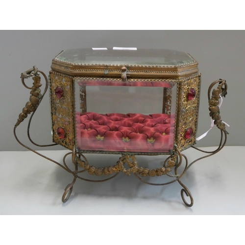 363 - A French gilt metal jewellery casket