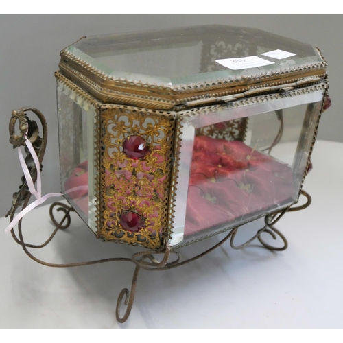 363 - A French gilt metal jewellery casket