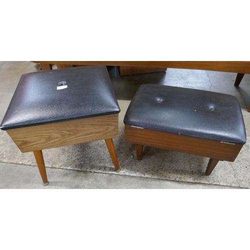 56 - A teak and black vinyl stool and sewing box