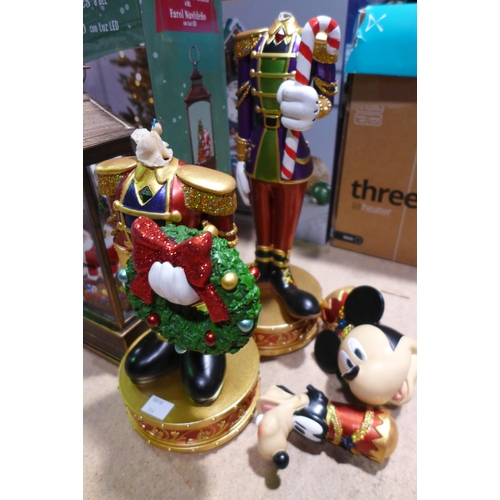 3075 - Mickey & Goofy Disney Figures (Damaged) & Holiday Scene Lantern  (314-154,155) *This lot is subject ... 