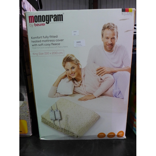 3085 - Monogram Komfort Fully Fitted Heated Mattress Cover (Kingsize) (314-377) *This lot is subject to vat