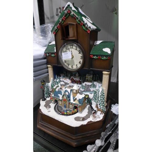 3324 - Festive Musical Cuckoo Clock, Led Bubble Branches (Natural/Silver)  (314-269,289) *This lot is subje... 