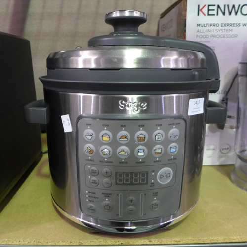 3417 - Sage 'The Fast Slow Go' Pressure Cooker, Model  Spr680Bss2Guk1   , original RRP  £116.66 + vat (314-... 