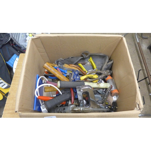2008 - A box of assorted hand tools including: hammers, screwdrivers, etc.