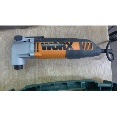 2050 - 2 Power tools - A Bosch PSR 14.4 cordless power drill with case, battery and charger, A Worx 240v 25... 