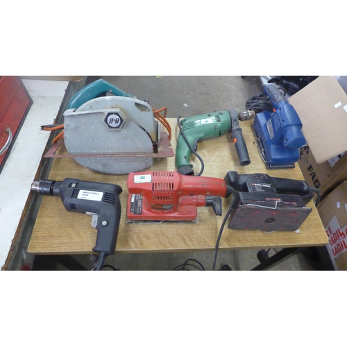 2053 - A quantity of electric power tools including draper 140w orbital sander, power devil, electric sande... 