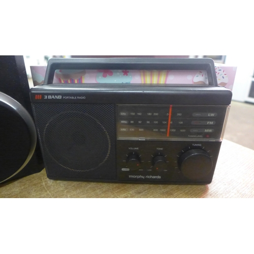 2159 - Philips (MC147) CD player with speakers and box of CDs