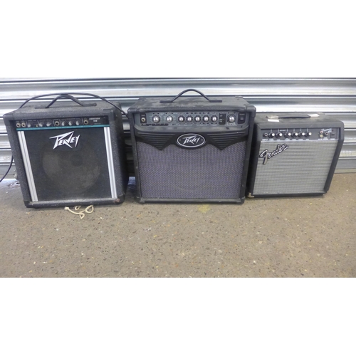 2163 - 3 Amplifiers - a Peavey vypyr, a Peavey audition 110 and a femder frontman 15G.