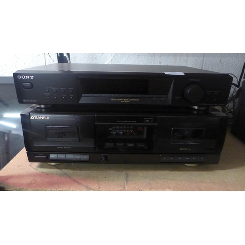 2185 - 2 HiFi separates- Sony FM stereo FM-AM tuner (ST-SE890) and Sansui double cassette deck(D-X310W) wit... 