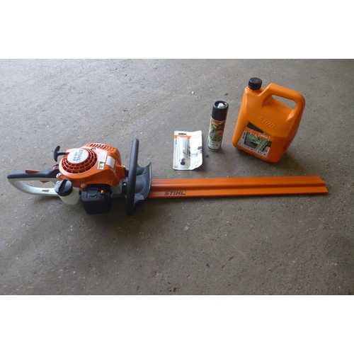 2217 - A Stihl hedge trimmer (HS45) with blade cleaner, fuel and lubricant