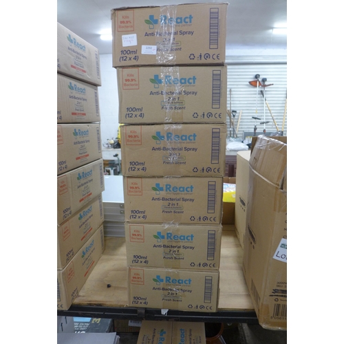 2292 - 8 Boxes of React Antibacterial spray, 48 cans per box (100ml cans)