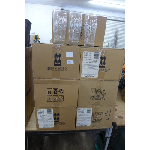 2294 - 7 Boxes of Wadworth Golden Ale glasses - 12 per box