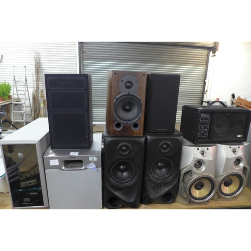 2304 - An Assorted lot of speakers including- an instant theatre (KIT100) a Sony subwoofer (SA-WMSP3), A Hi... 