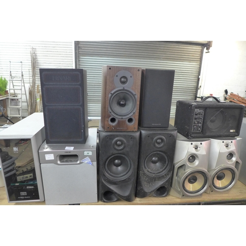 2304 - An Assorted lot of speakers including- an instant theatre (KIT100) a Sony subwoofer (SA-WMSP3), A Hi... 