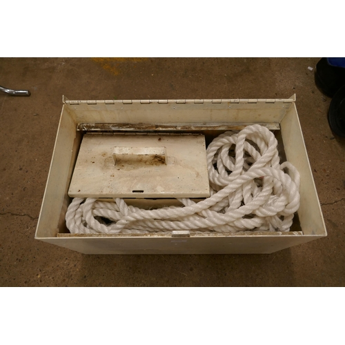 2323 - 2 White metal lockable boxes with length of 3 twist rope