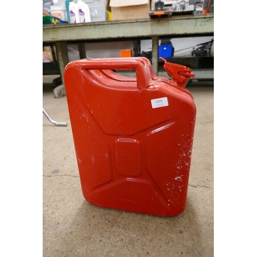 2329 - 2 Metal Jerry cans; 20l red and 10l green