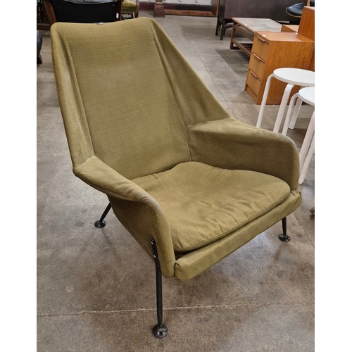 63 - An Ernest Race black metal and green fabric Heron chair. Please note this lot is being sold as a wor... 