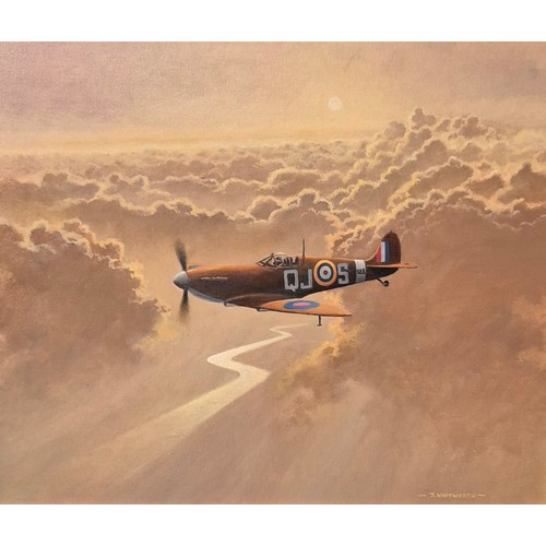 269 - J. Whitworth, two WWII Battle of Britain scenes with Spitfires and Hurricanes, oil on board, framed