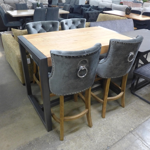 1313 - A Fire bar table and four Cuba grey velvet stools * this lot is subject to VAT