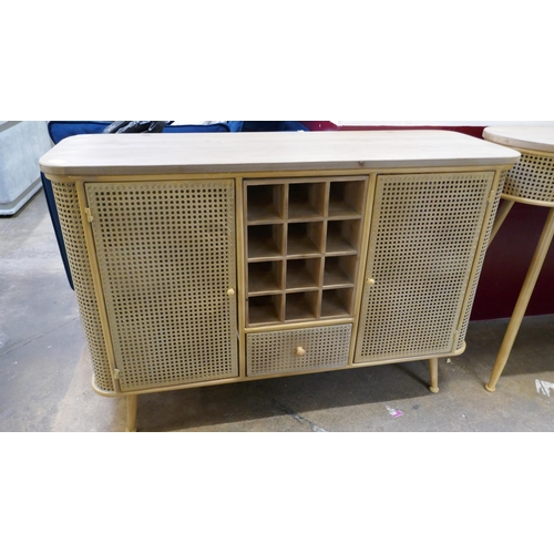 1319 - A wood and rattan design sideboard with wine rack