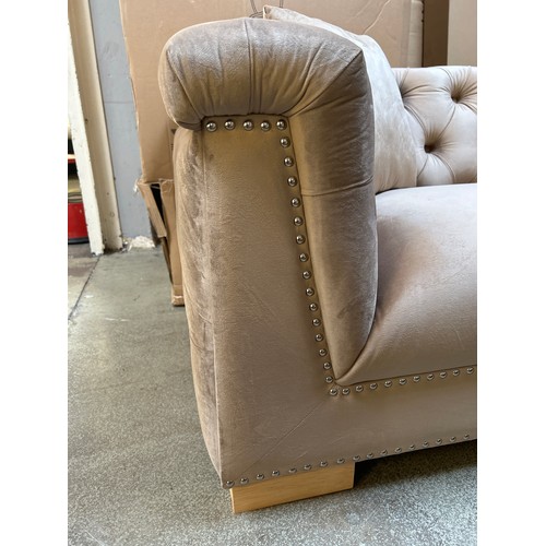 1350 - A Newport brushed gold buttoned velvet pair of three and two seater sofas *This lot is subject to va... 