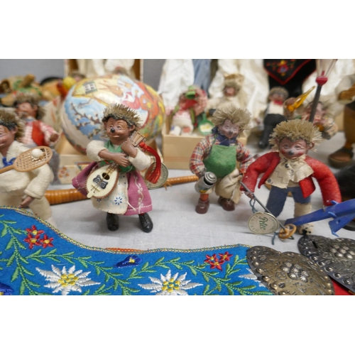 1125 - Four boxed vintage costume dolls, twelve Austrian Peter hedgehog dolls and others **PLEASE NOTE THIS... 