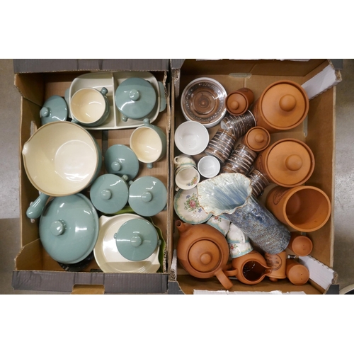 1141 - Two boxes of china, etc., Denby, Henry Watson pottery and studio pottery **PLEASE NOTE THIS LOT IS N... 