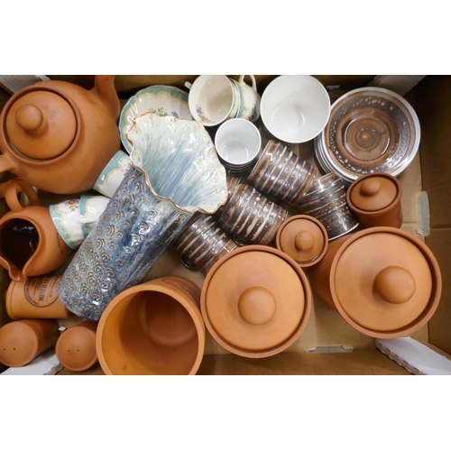 1141 - Two boxes of china, etc., Denby, Henry Watson pottery and studio pottery **PLEASE NOTE THIS LOT IS N... 