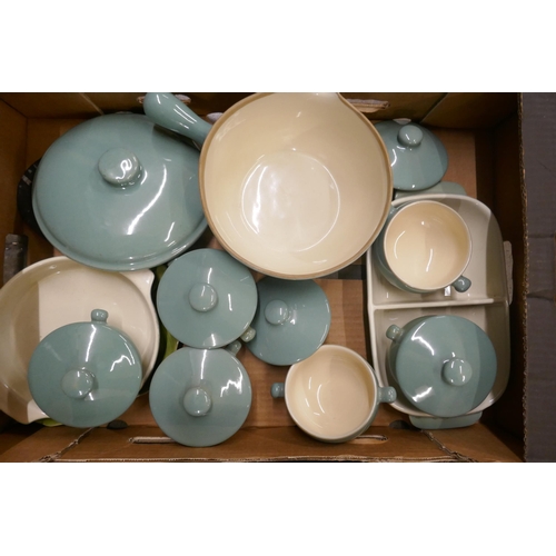 1141 - Two boxes of china, etc., Denby, Henry Watson pottery and studio pottery **PLEASE NOTE THIS LOT IS N... 