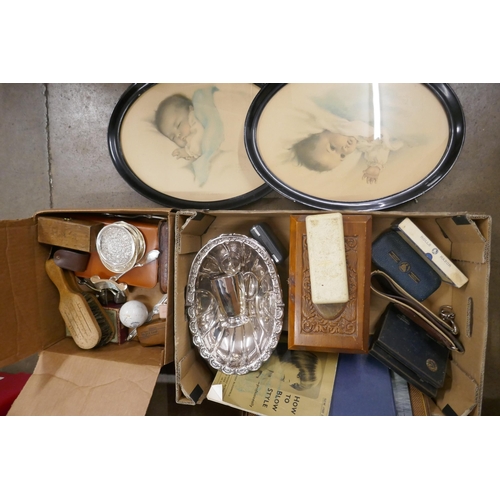 1147 - Assorted items, plated ware, razors, pictures, a carved box **PLEASE NOTE THIS LOT IS NOT ELIGIBLE F... 