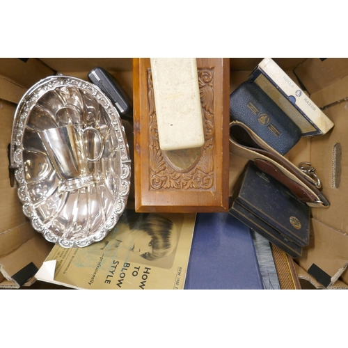 1147 - Assorted items, plated ware, razors, pictures, a carved box **PLEASE NOTE THIS LOT IS NOT ELIGIBLE F... 