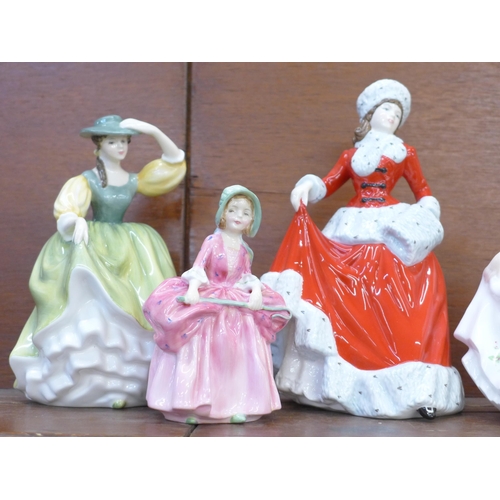 605 - Six figures including Royal Doulton Bo-Peep and Christmas Morn