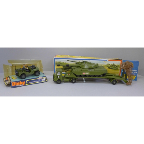 614 - Two Dinky Toys die-cast model vehicles; Commando Jeep, 612 and Artic Transporter with Chieftain Tank... 