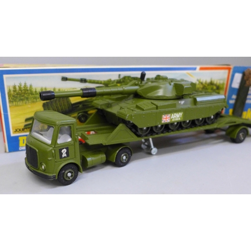 614 - Two Dinky Toys die-cast model vehicles; Commando Jeep, 612 and Artic Transporter with Chieftain Tank... 