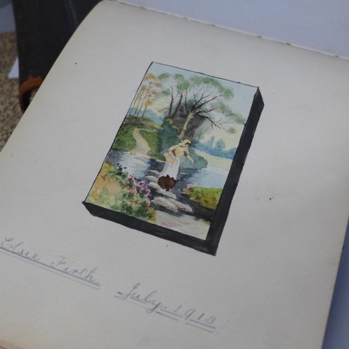 618 - Three Edwardian keepsake books with watercolours, poetry and verse