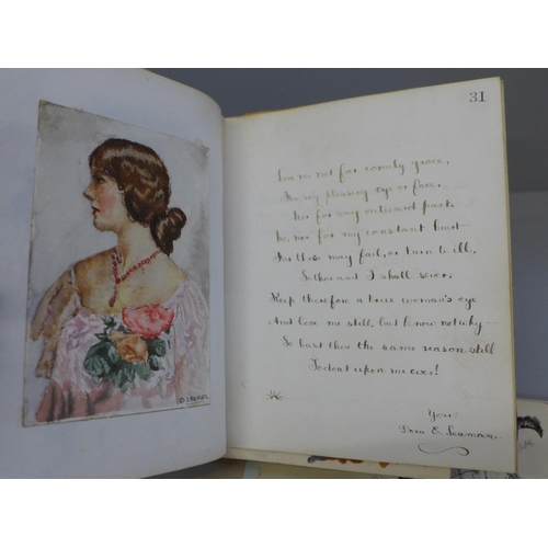 618 - Three Edwardian keepsake books with watercolours, poetry and verse