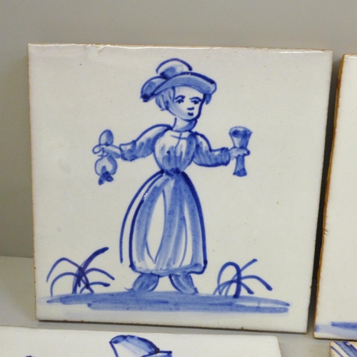 645 - Four Delft tiles, one a/f