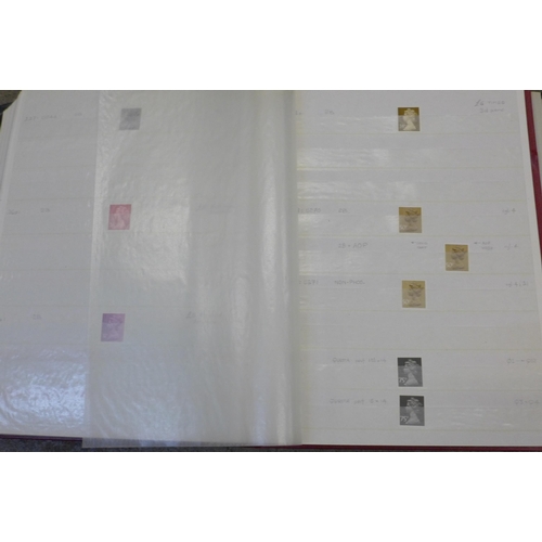 662 - Three albums of Machin stamps, detailed catalogue descriptions and a smaller album