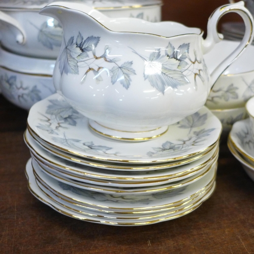 680 - A Royal Albert Silver Maple eight setting dinner service, two tureens, six soup bowls (one a/f) and ... 