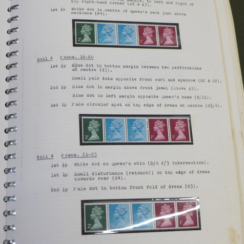 682 - Five albums of stamp blocks, coil strips, Machin definitives, extensively catalogued