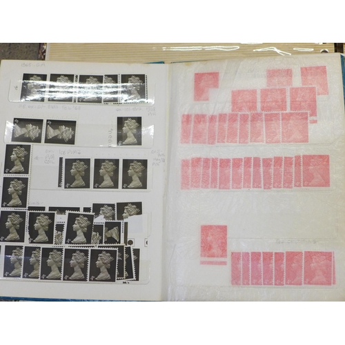 682 - Five albums of stamp blocks, coil strips, Machin definitives, extensively catalogued