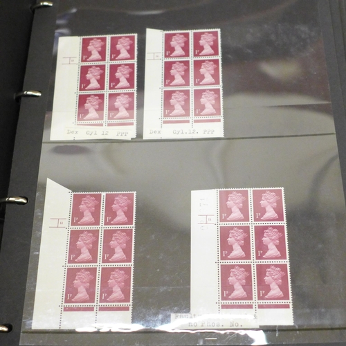 682 - Five albums of stamp blocks, coil strips, Machin definitives, extensively catalogued