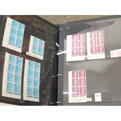 682 - Five albums of stamp blocks, coil strips, Machin definitives, extensively catalogued