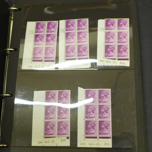 682 - Five albums of stamp blocks, coil strips, Machin definitives, extensively catalogued