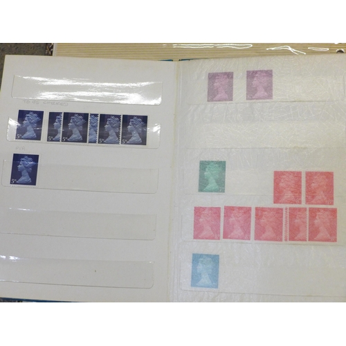 682 - Five albums of stamp blocks, coil strips, Machin definitives, extensively catalogued