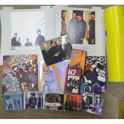 713 - U2 memorabilia, record promo cards, CDs, programmes, etc.