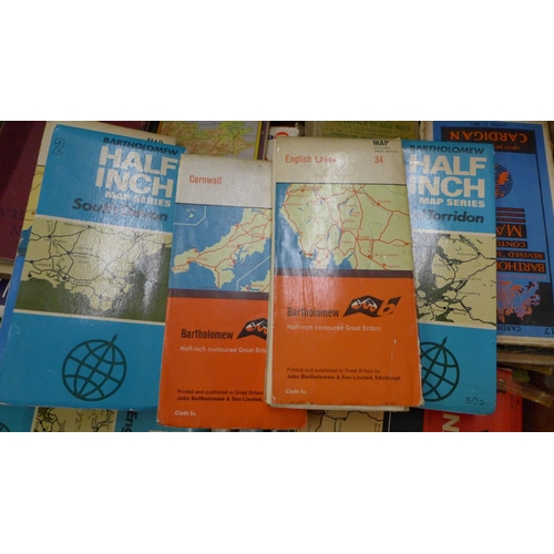 715 - A box of UK road maps, 1940s to 1970s, ex-Barton transport maps, UK and Europe