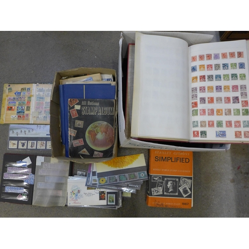 729 - A collection of stamps, some 1980s and 1990s Royal Mail Mint stamps, albums of stamps, empty albums ... 