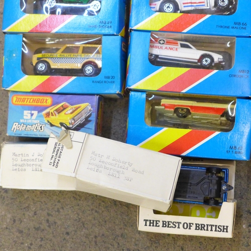 731 - A collection of twenty early 1980s carded Matchbox die-cast vehicles and four others, boxed