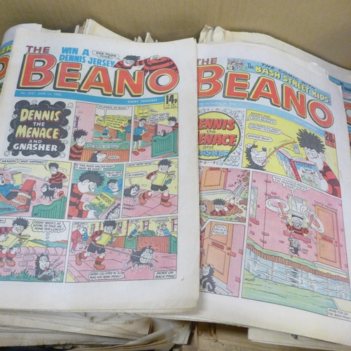 734 - A box of Beano comics, 1980s